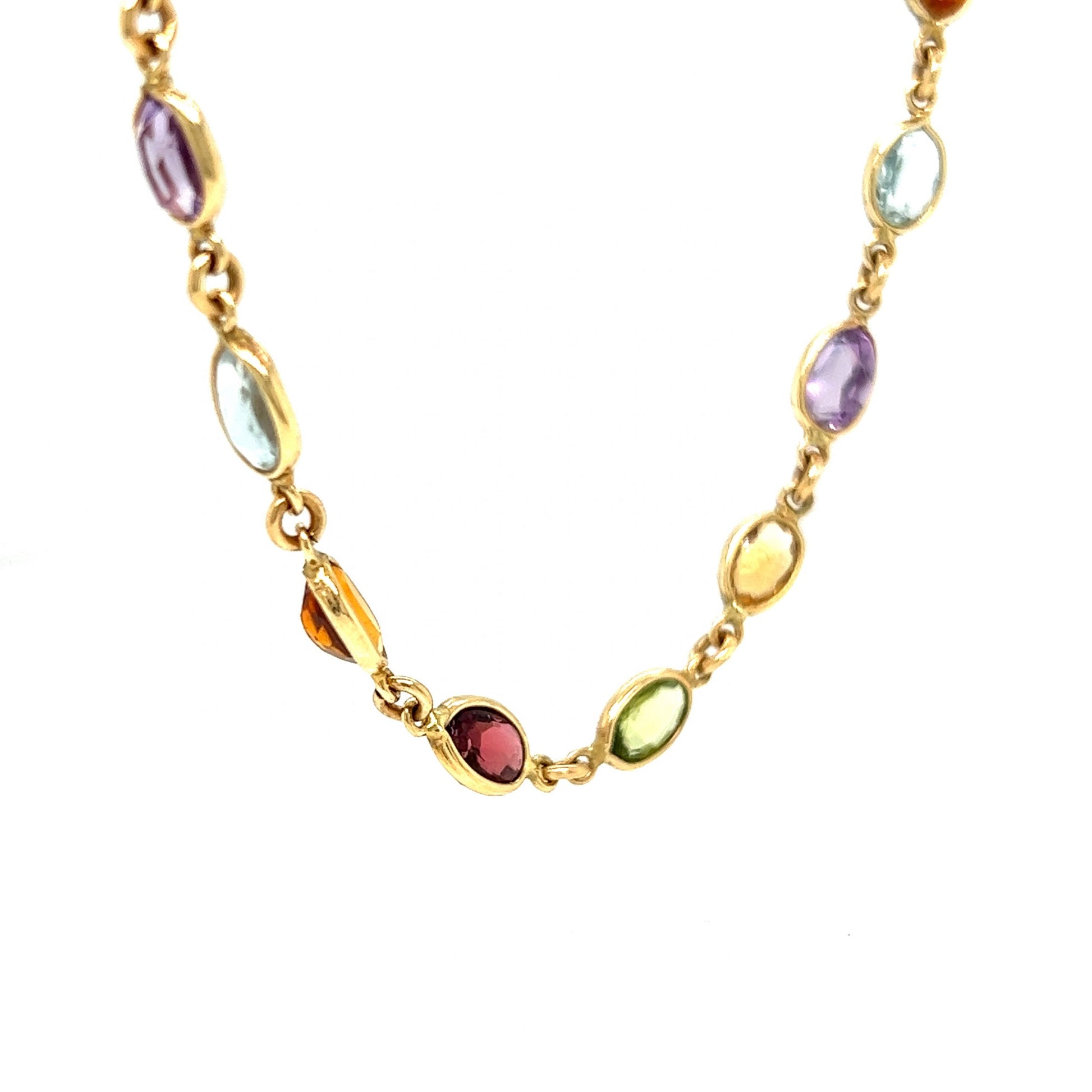 Multi-Color Gemstone Necklace in 14k Yellow GoldComposition: 14 Karat Yellow Gold Total Gram Weight: 14.3 g Inscription: 14k  ITALY
      