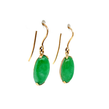 Oval Jade Drop Earrings in 14k Yellow Gold