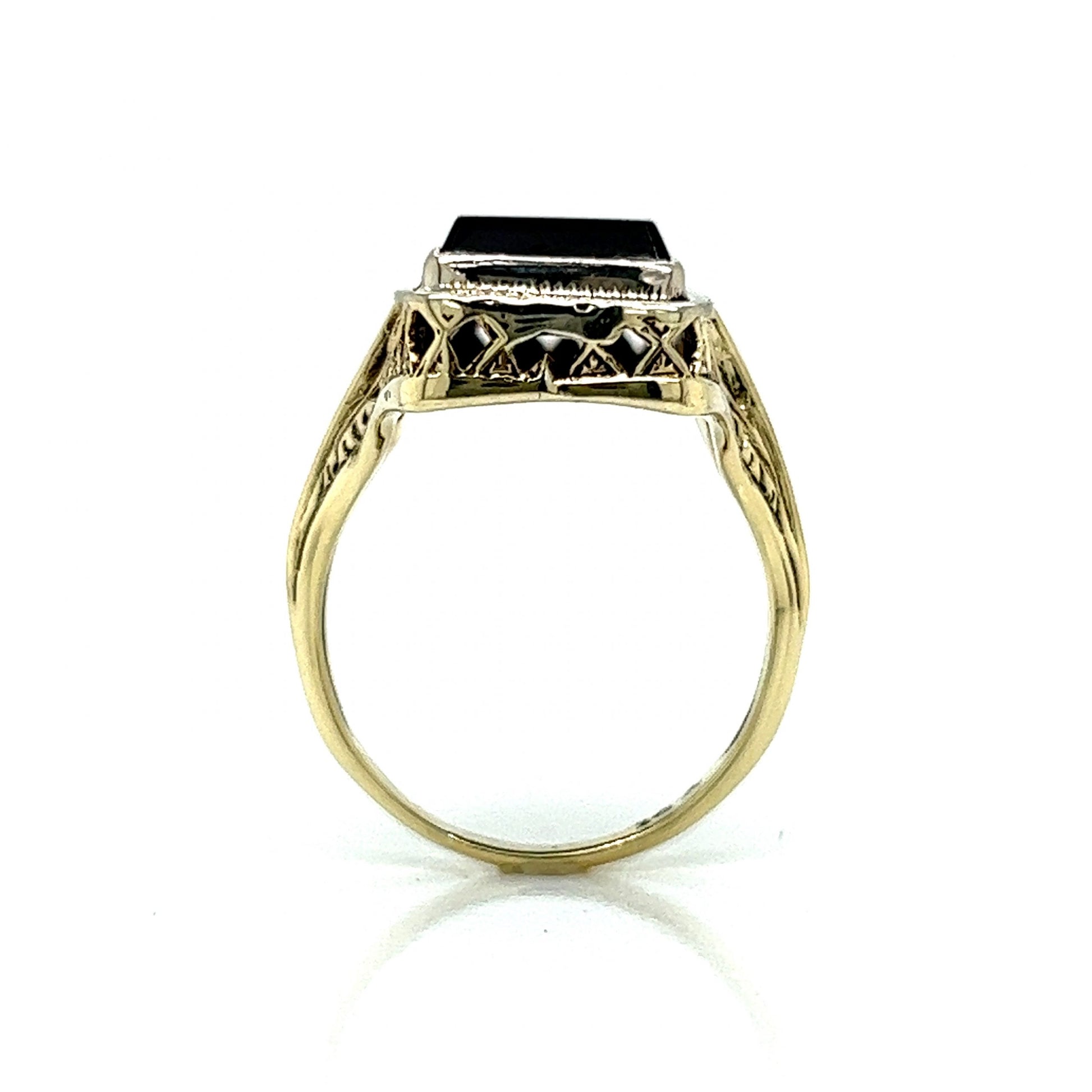 Late Art Deco Onyx Ring in 14k White & Yellow Gold