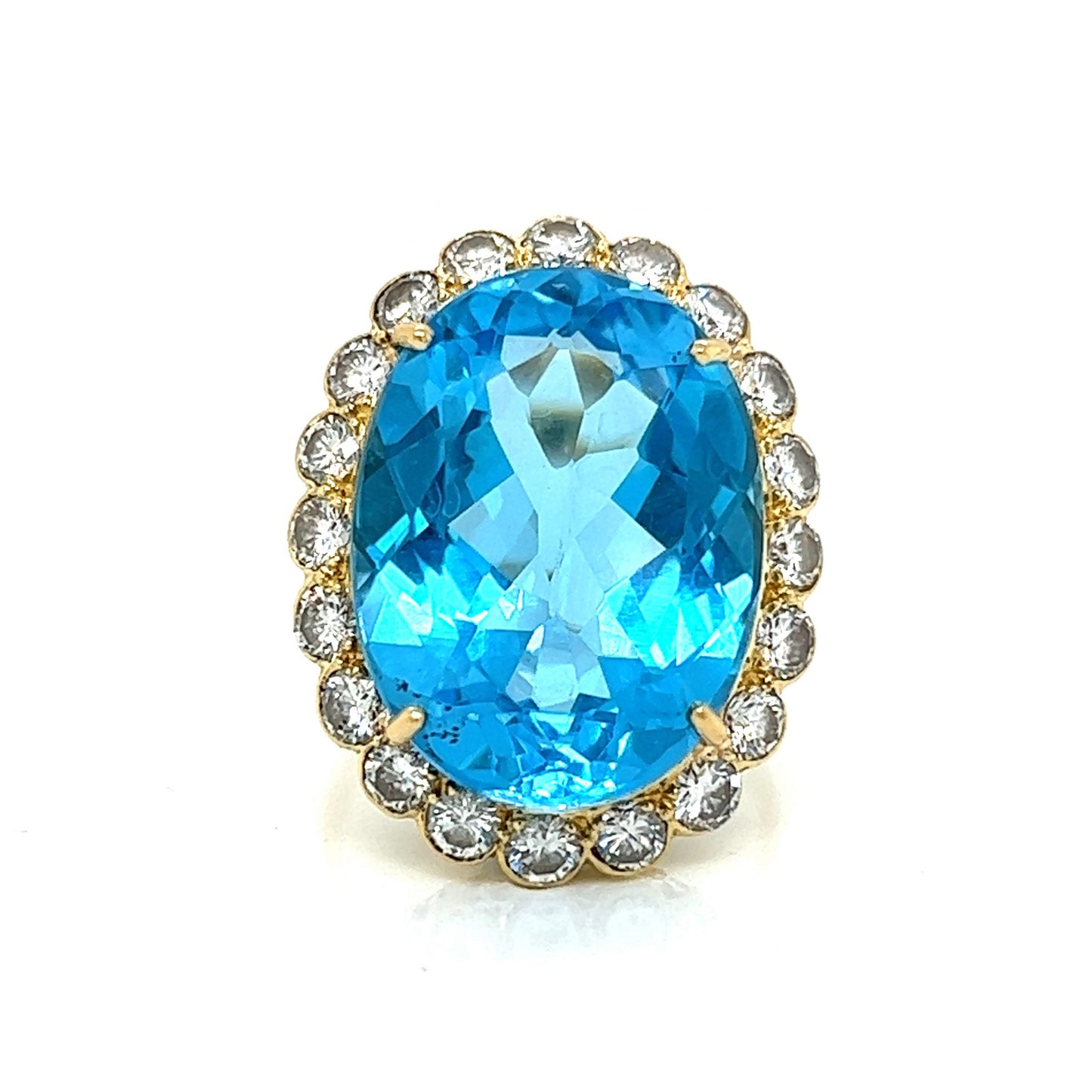 Blue Topaz & Diamond Cocktail Ring in 14k Yellow Gold