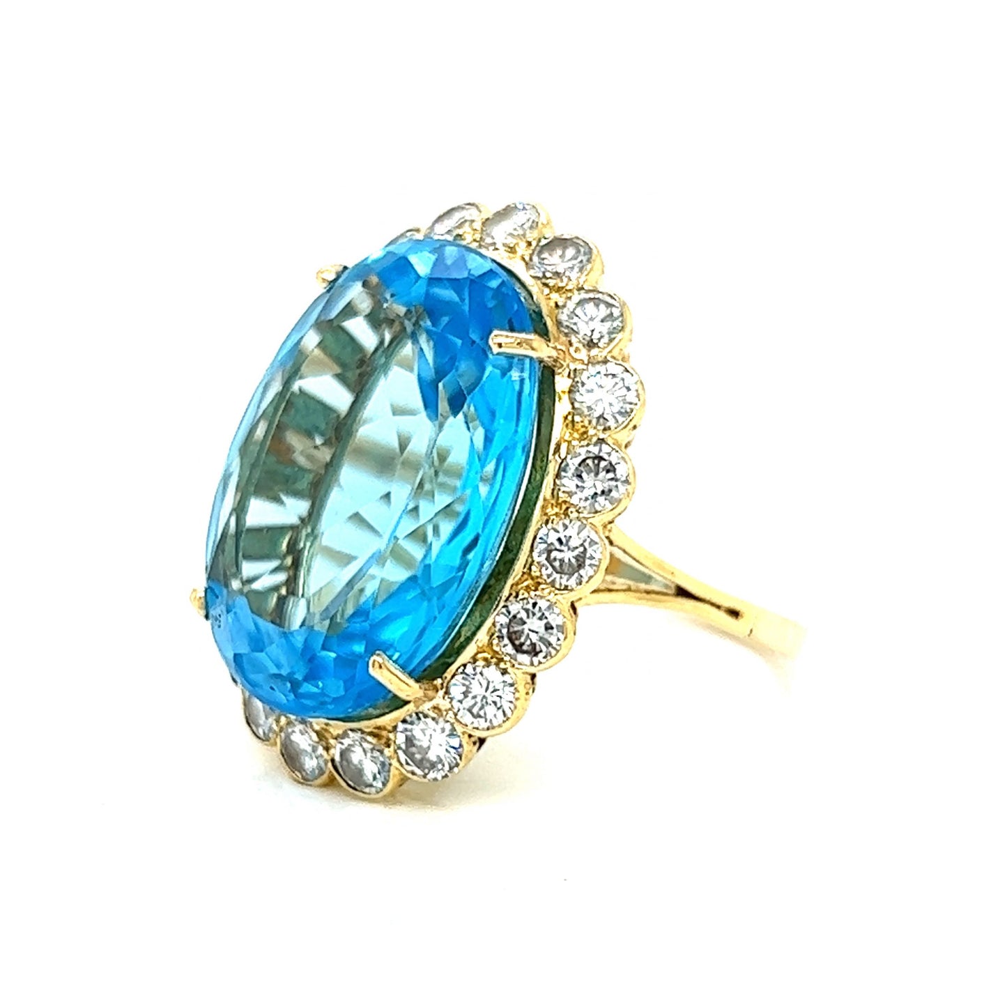 Blue Topaz & Diamond Cocktail Ring in 14k Yellow Gold