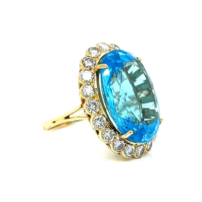 Blue Topaz & Diamond Cocktail Ring in 14k Yellow Gold