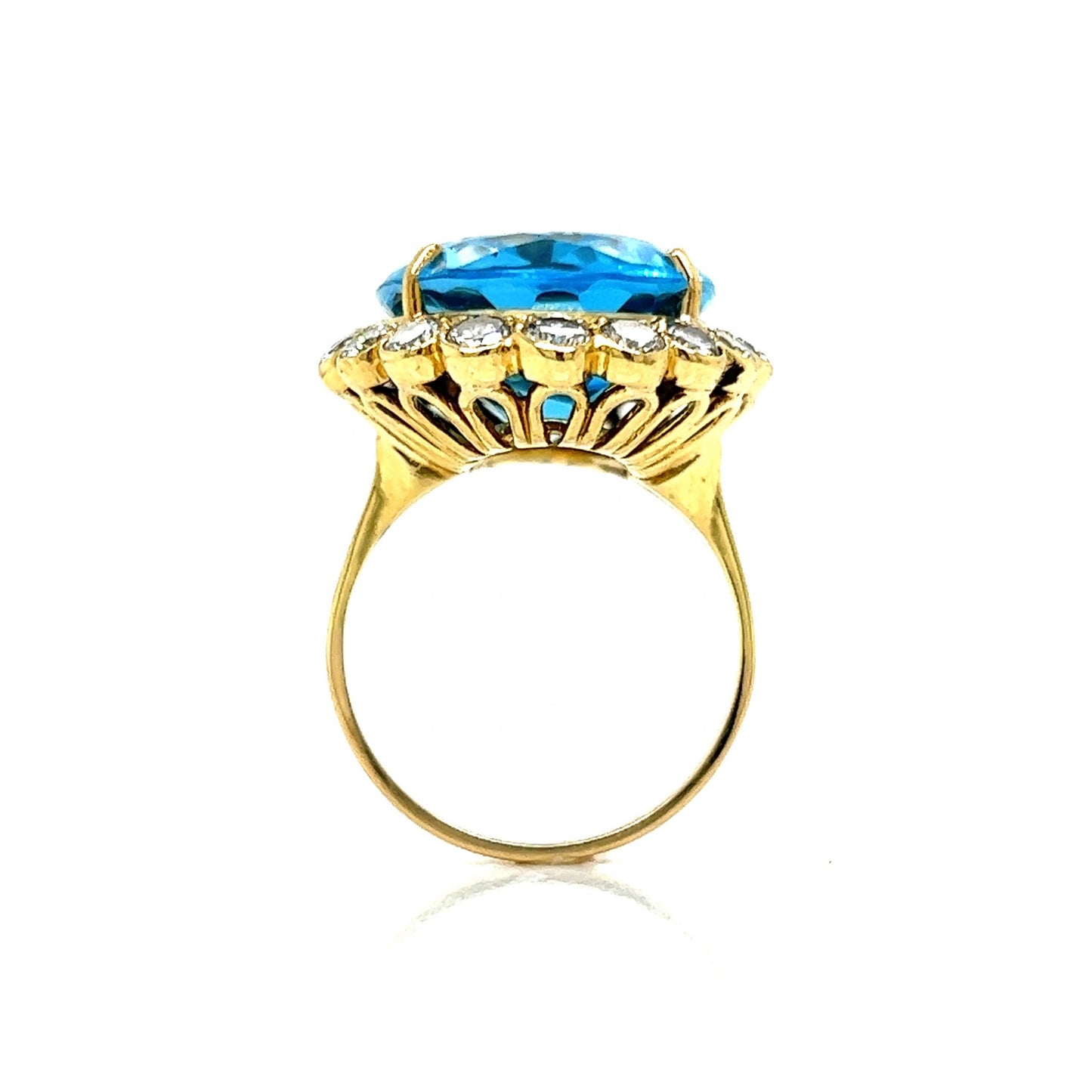 Blue Topaz & Diamond Cocktail Ring in 14k Yellow Gold