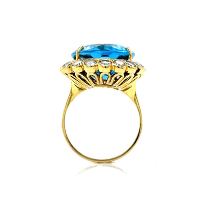 Blue Topaz & Diamond Cocktail Ring in 14k Yellow Gold