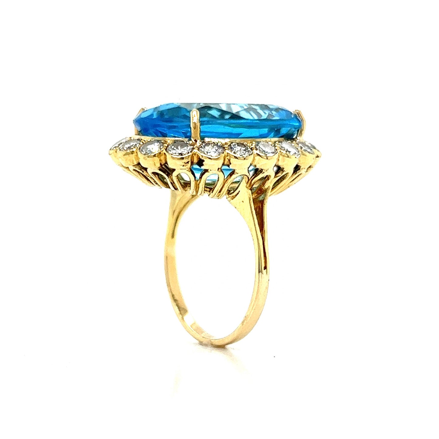 Blue Topaz & Diamond Cocktail Ring in 14k Yellow Gold