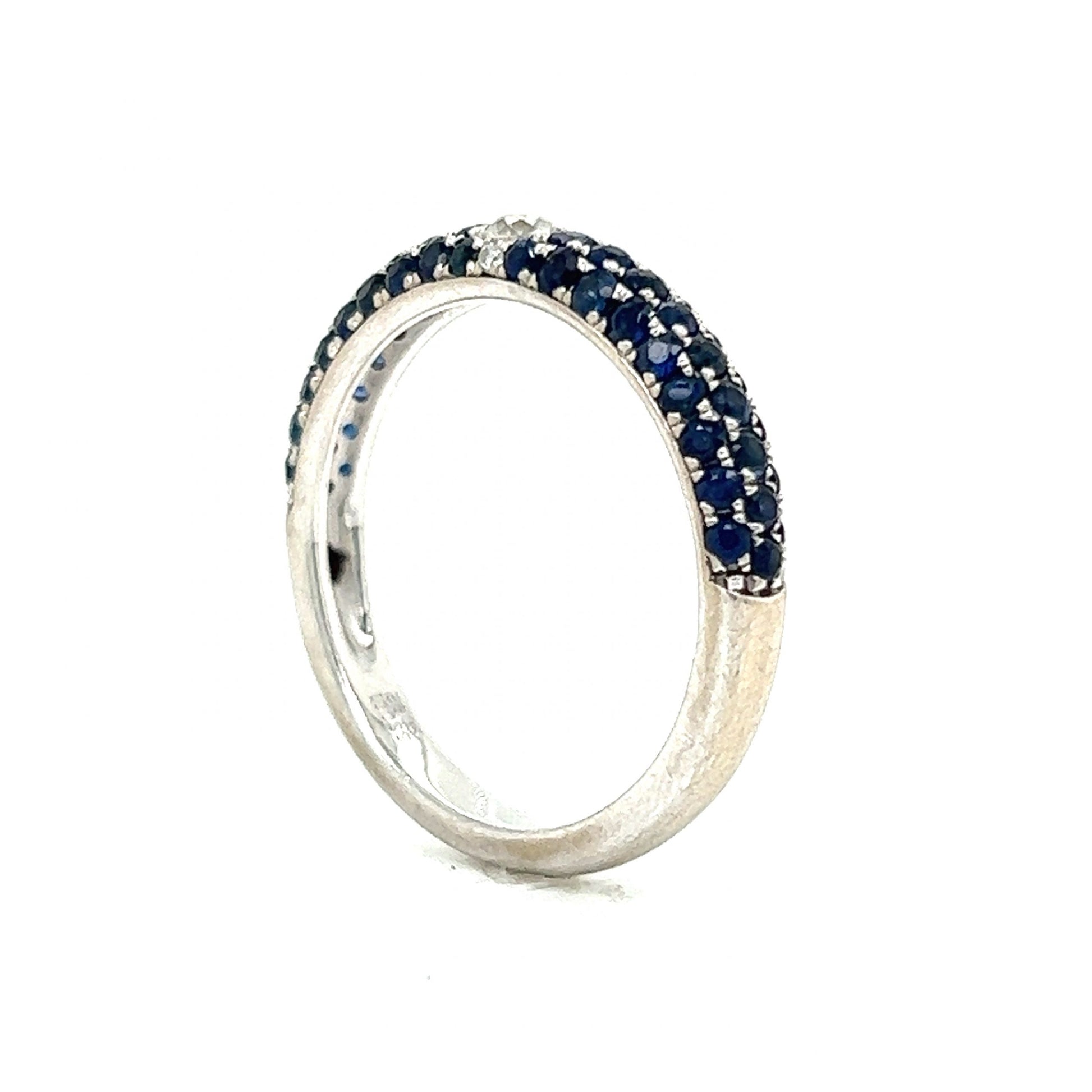Pave Blue Sapphire & Diamond Band in 14k White Gold