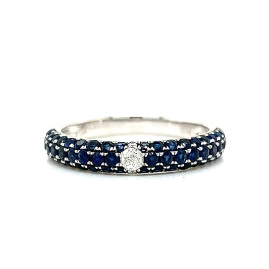 Pave Blue Sapphire & Diamond Band in 14k White Gold