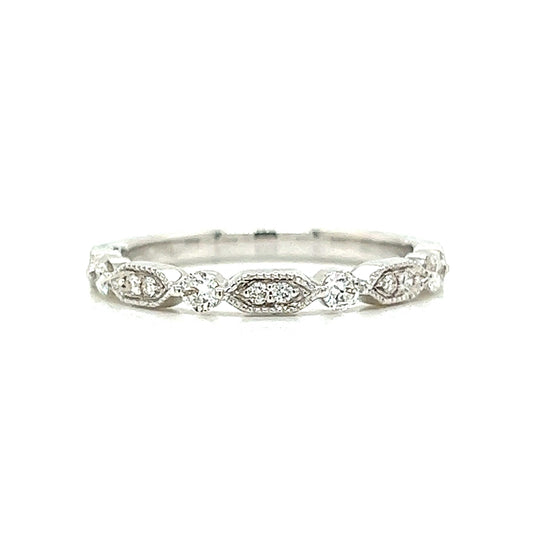 Milgrain Station Diamond Wedding Band in 14k White Gold