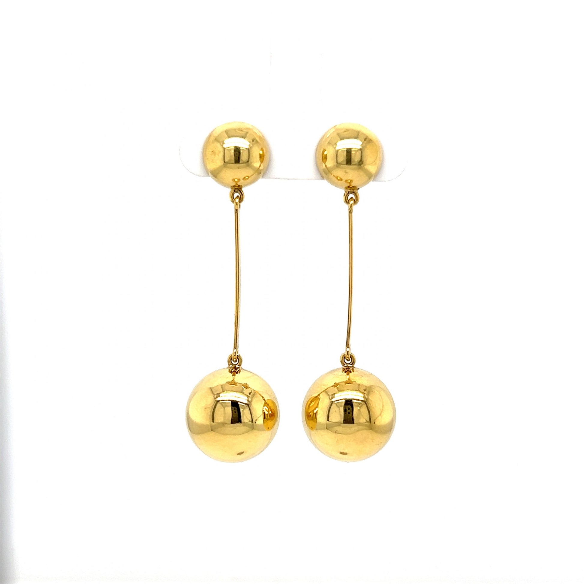 Mid-Century Sphere Drop Earrings in 18k Yellow GoldComposition: 18 Karat Yellow Gold Total Gram Weight: 3.8 g
