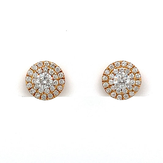 Round Pave Diamond Stud Earrings in 18k Yellow Gold