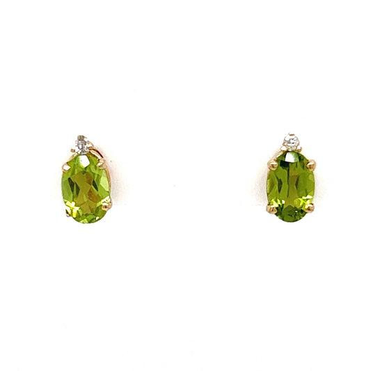 Peridot & Diamond Stud Earrings in 14k Yellow Gold