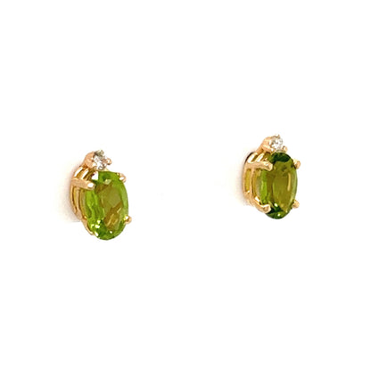 Peridot & Diamond Stud Earrings in 14k Yellow Gold