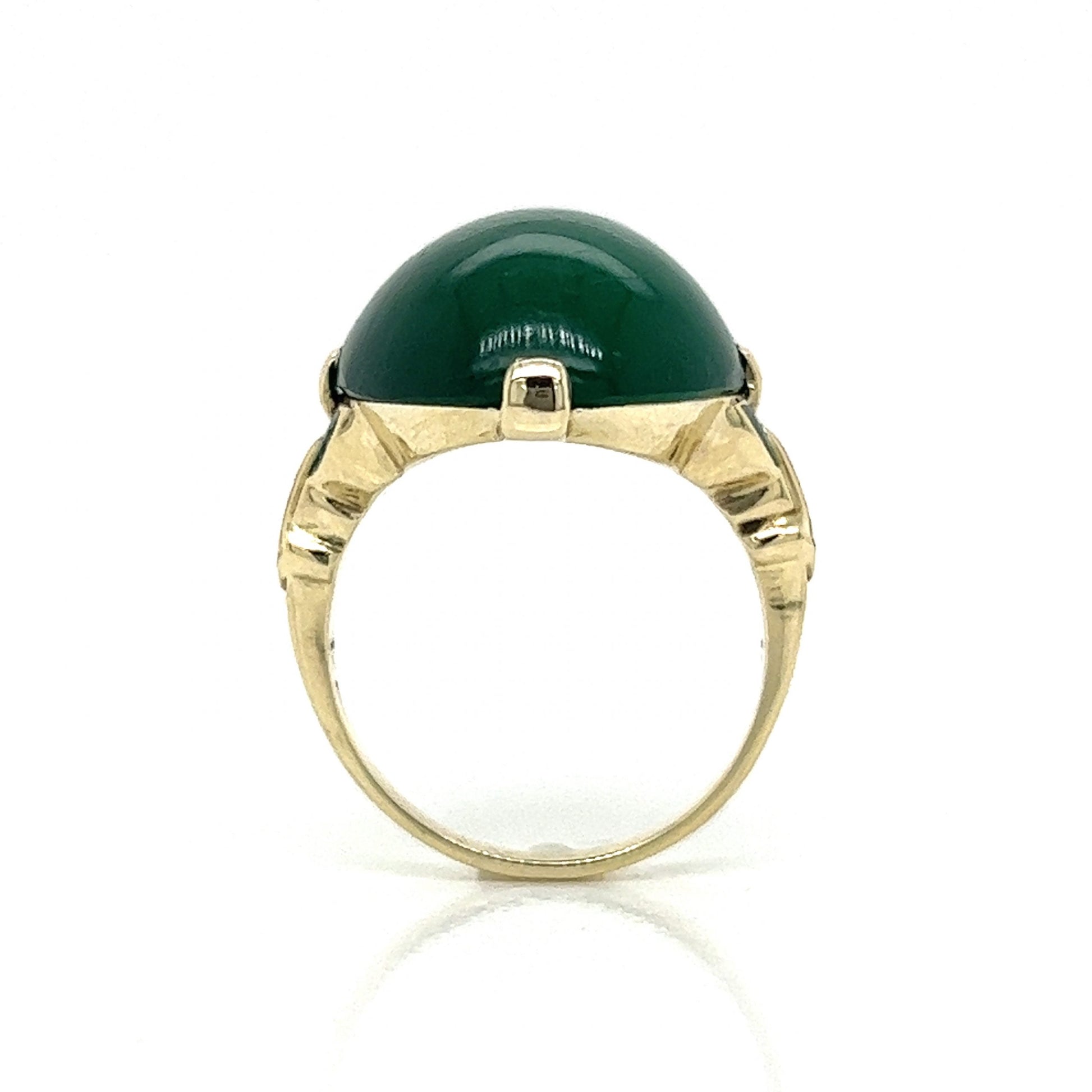 Art Deco Green Onyx & Enamel Ring in 14k Yellow Gold