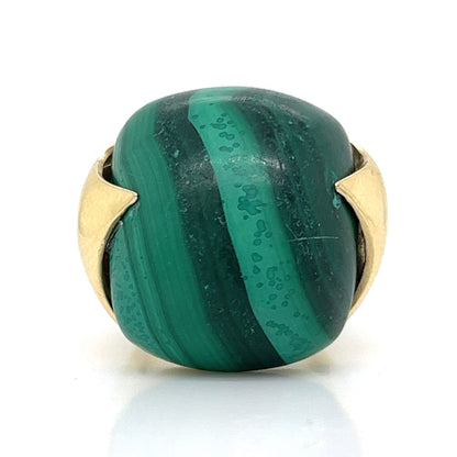 Mid-Century Malachite Cocktail Ring in 14k Yellow Gold