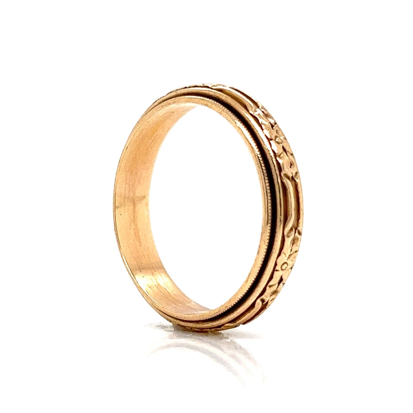 Men's Antique Engraved Wedding Band in 14k Yellow Gold