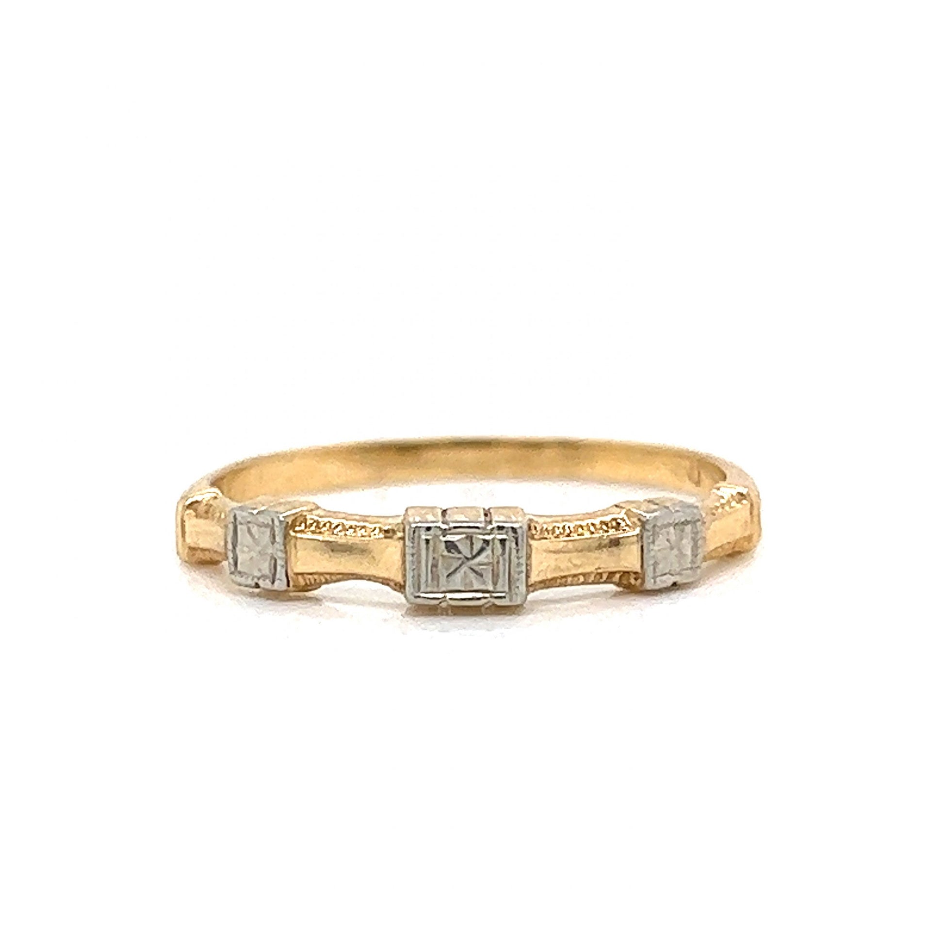Retro Two-Toned Station Wedding Band in 14k Gold