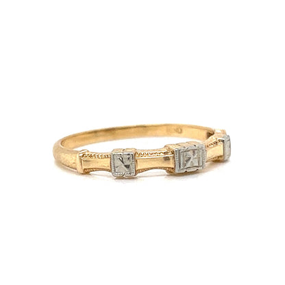 Retro Two-Toned Station Wedding Band in 14k Gold