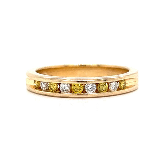 Channel Set Yellow & White Diamond Band in 14k Yellow Gold