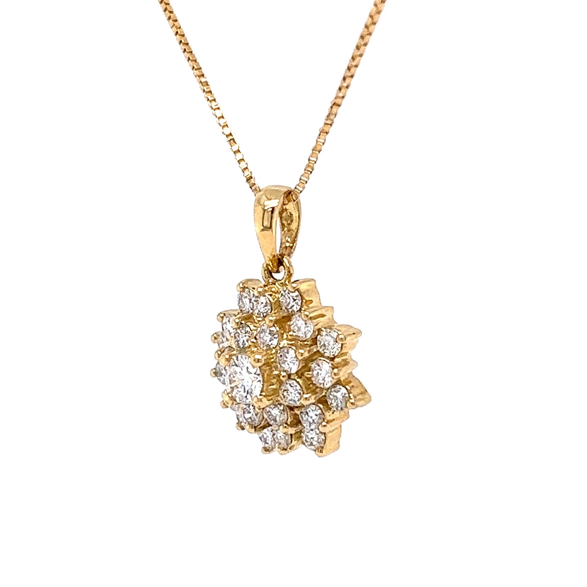 .55 Diamond Cluster Pendant Necklace in 18k Yellow GoldComposition: 18 Karat Yellow GoldTotal Diamond Weight: .55 ctTotal Gram Weight: 2.3 gInscription: 14k ITALY