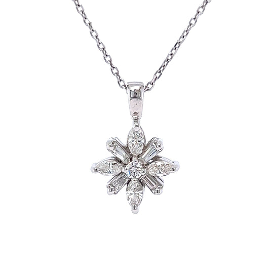 .68 Diamond Starburst Cluster Pendant Necklace in 14k White Gold