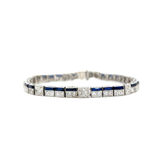 Antique Diamond & Sapphire Link Bracelet in Platinum