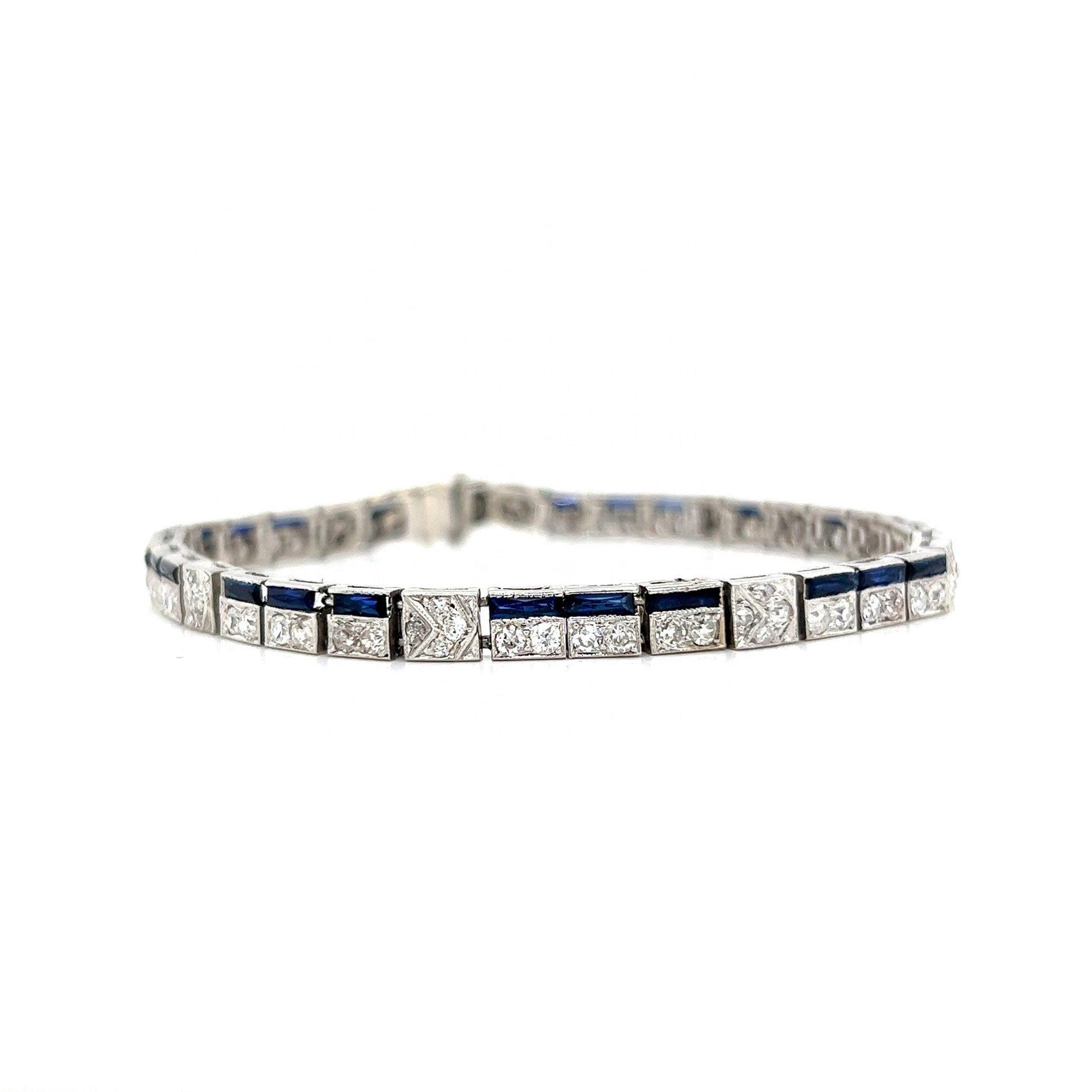 Antique Diamond & Sapphire Link Bracelet in PlatinumComposition: PlatinumTotal Diamond Weight: 2.34 ctTotal Gram Weight: 19.5 g