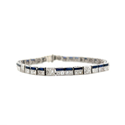 Antique Diamond & Sapphire Link Bracelet in Platinum