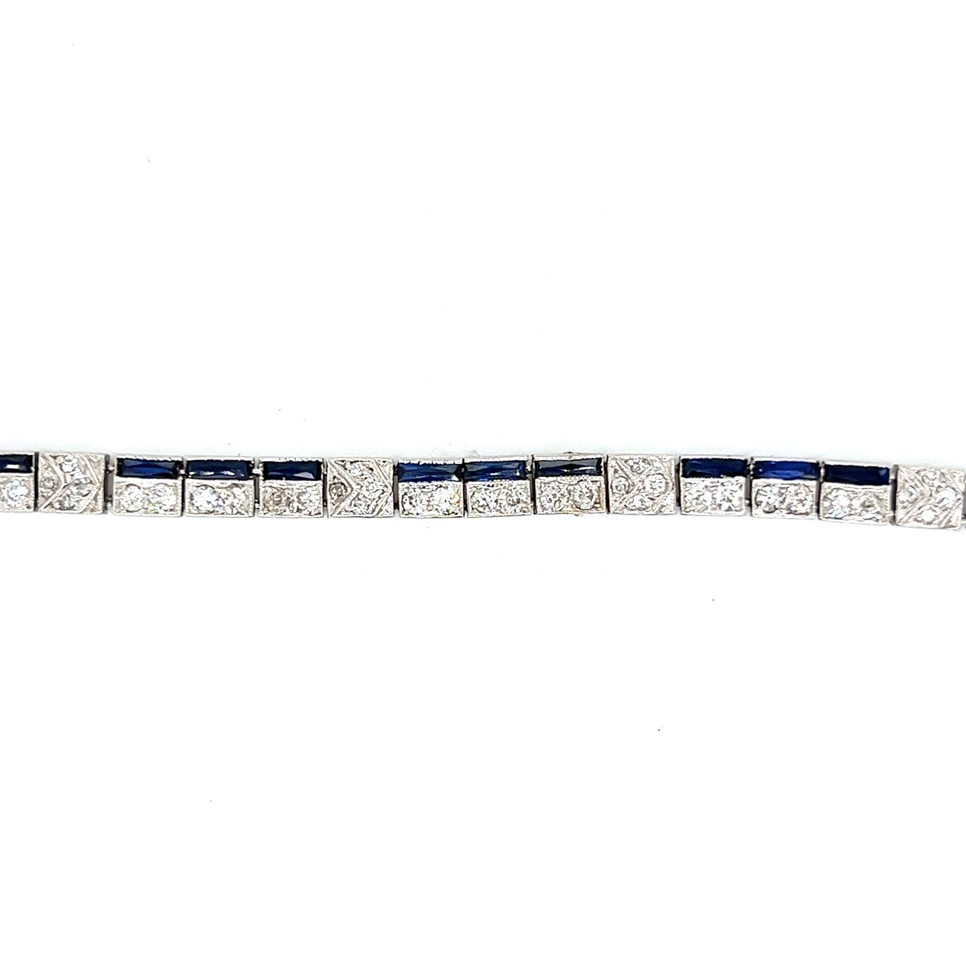 Antique Diamond & Sapphire Link Bracelet in PlatinumComposition: PlatinumTotal Diamond Weight: 2.34 ctTotal Gram Weight: 19.5 g
