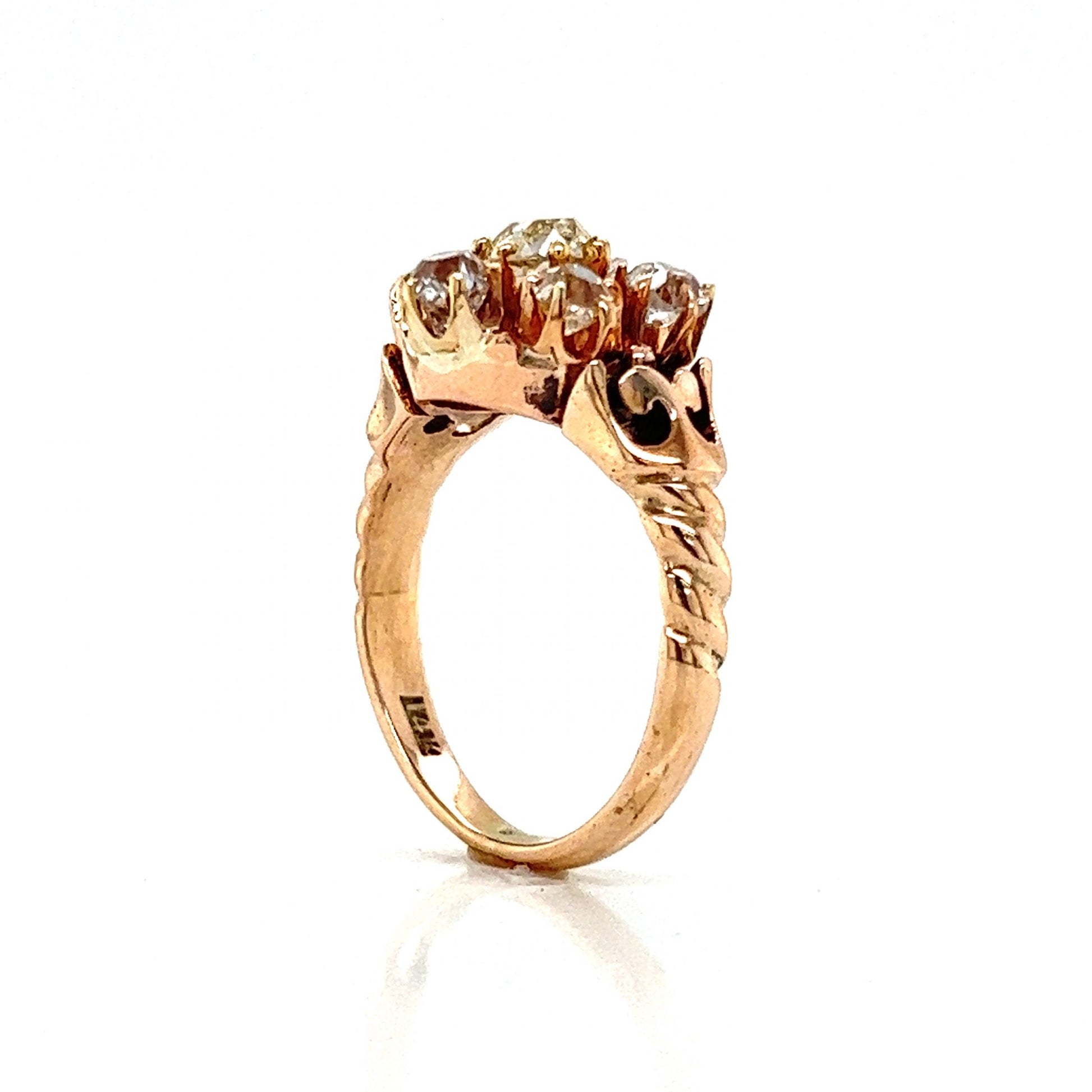 Victorian Cluster Diamond Ring in 14k Yellow GoldComposition: 14 Karat Yellow GoldRing Size: 6Total Diamond Weight: 1.40 ctTotal Gram Weight: 4.0 gInscription: 14k