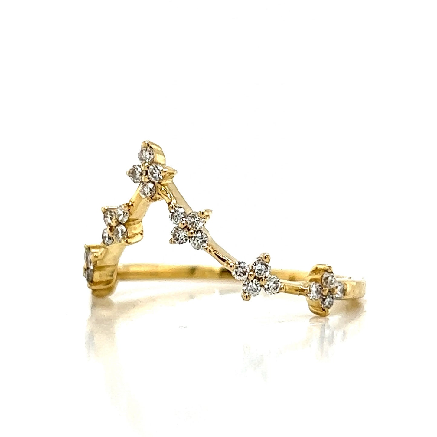 Contoured Cluster Diamond Wedding Band in 14k Yellow Gold