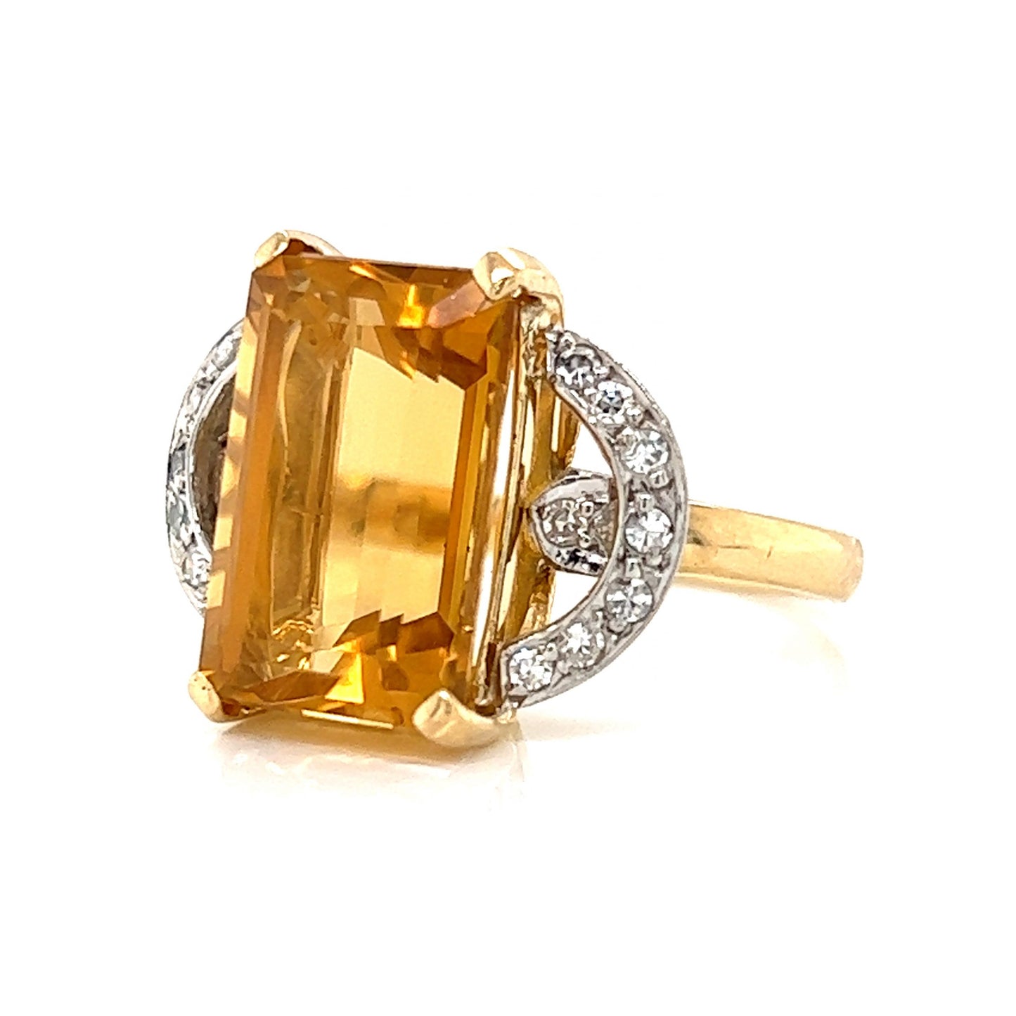 Mid-Century Citrine & Diamond Ring in 18k Yellow Gold