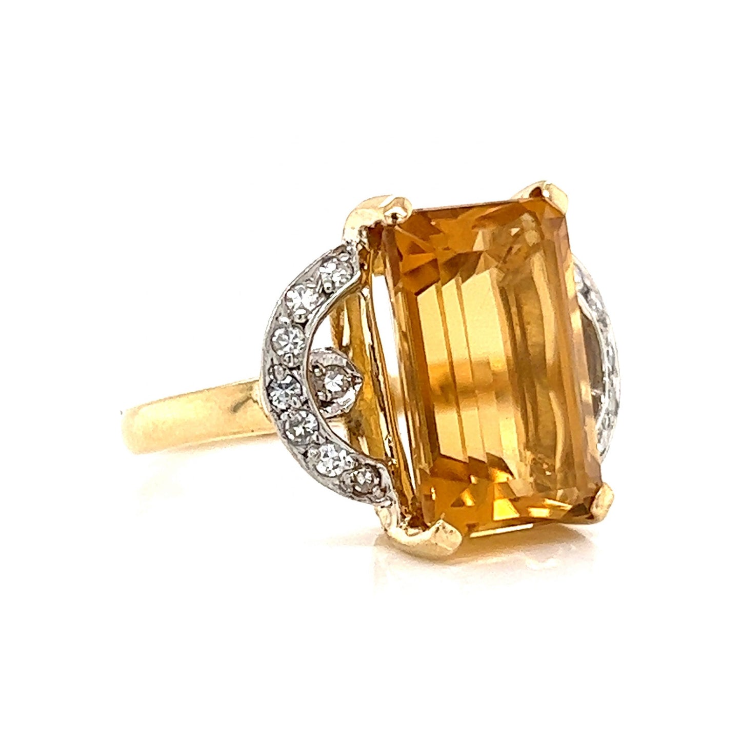 Mid-Century Citrine & Diamond Ring in 18k Yellow Gold