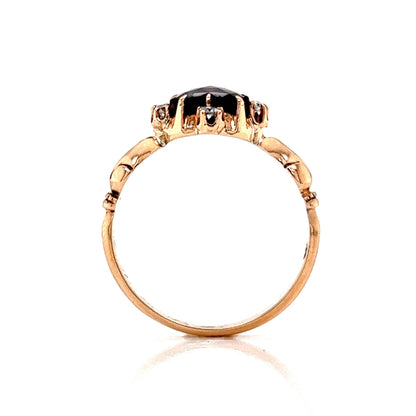 Victorian Antique Cut Garnet & Diamond Ring in 10k Yellow Gold