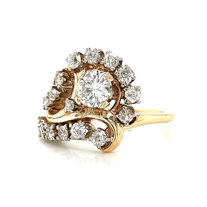 Mid-Century Jabel Diamond Cocktail Ring in 14k Yellow Gold