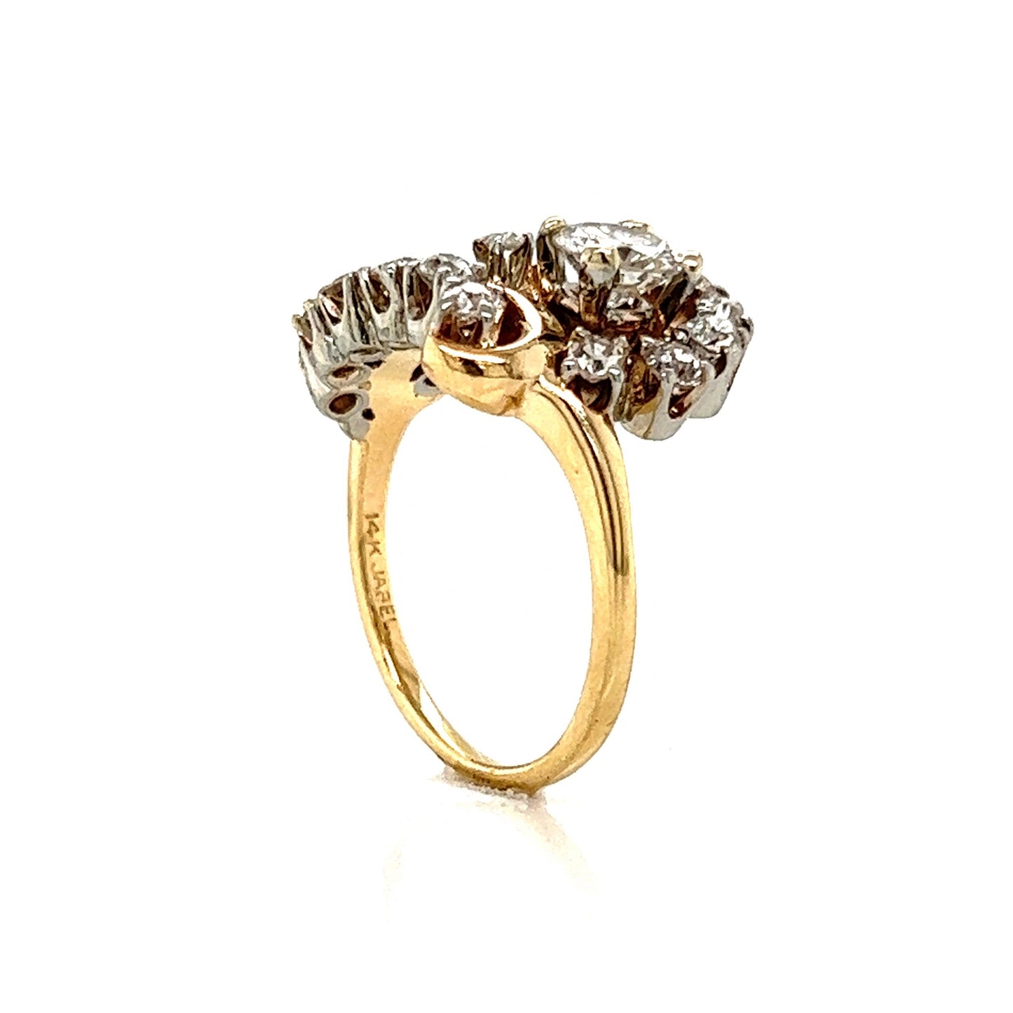 Mid-Century Jabel Diamond Cocktail Ring in 14k Yellow Gold