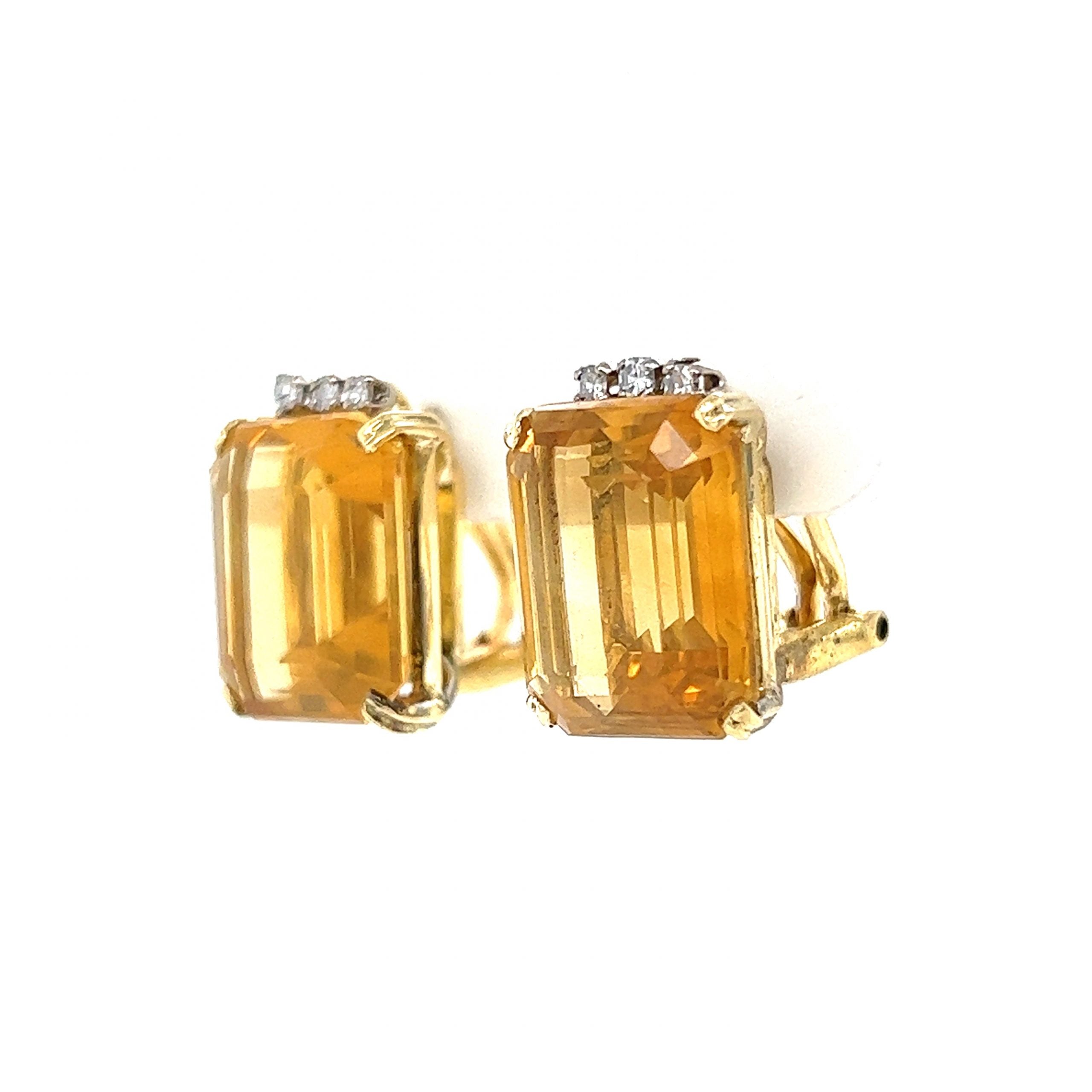 Mid-Century Citrine Stud Earrings in 14k Yellow Gold - Filigree