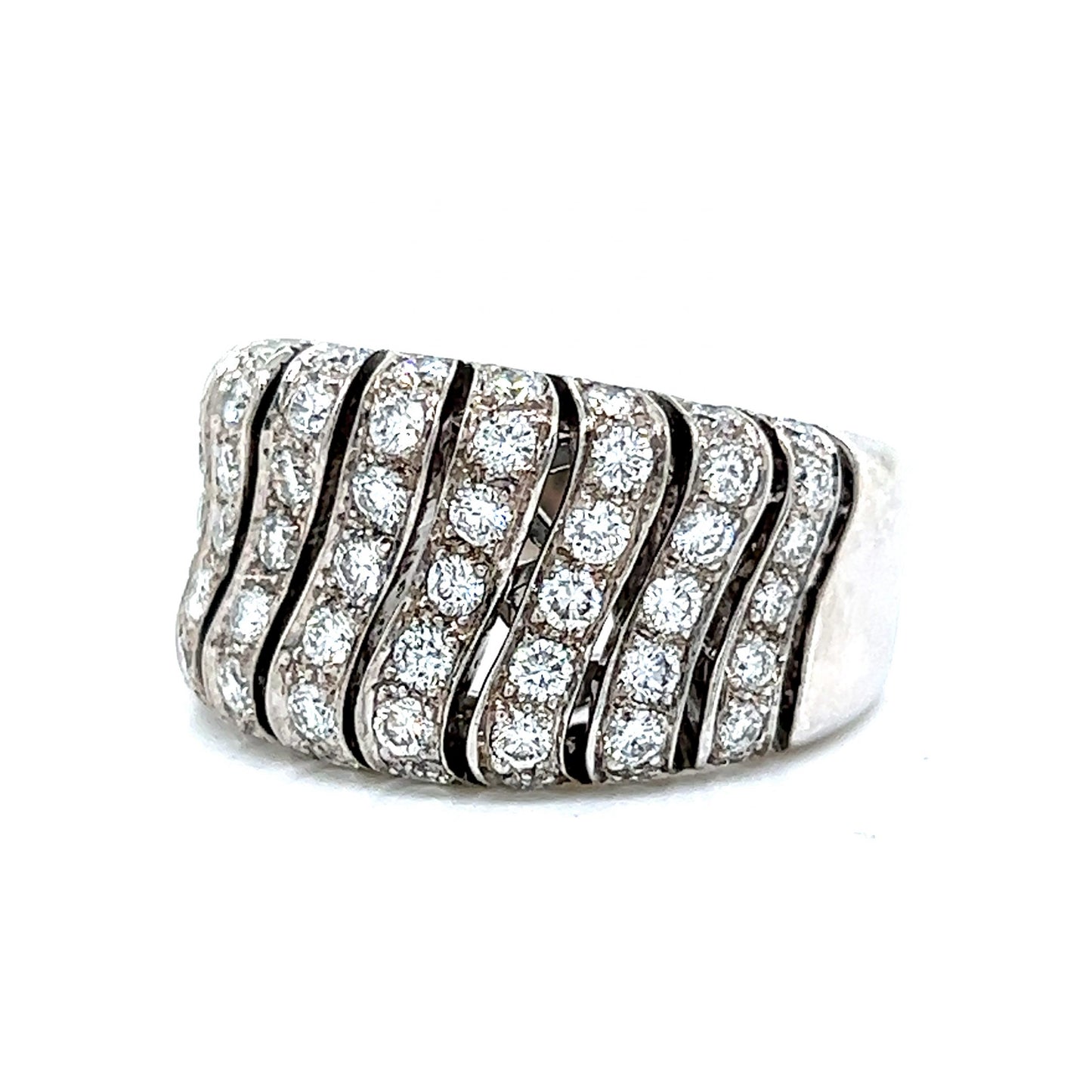 Pave Diamond Wave Cocktail Ring in 14k White Gold