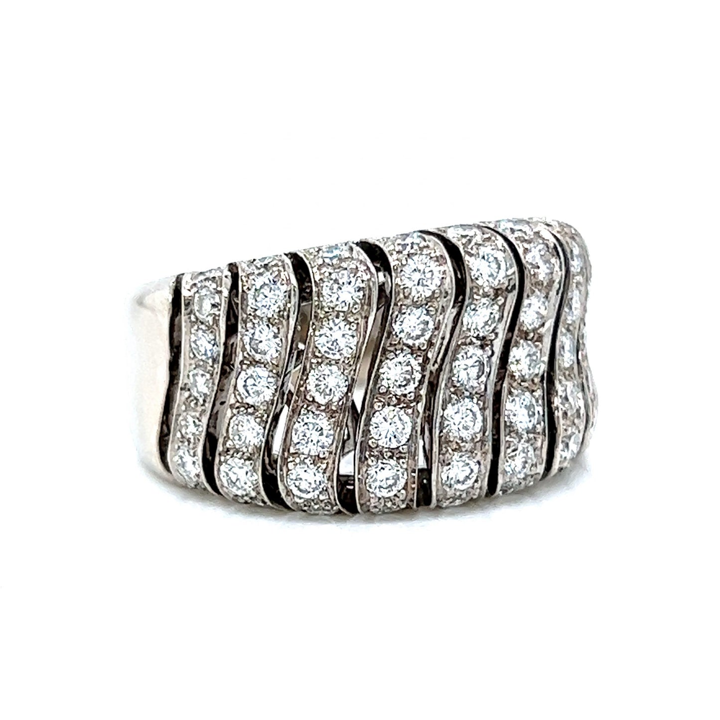 Pave Diamond Wave Cocktail Ring in 14k White Gold