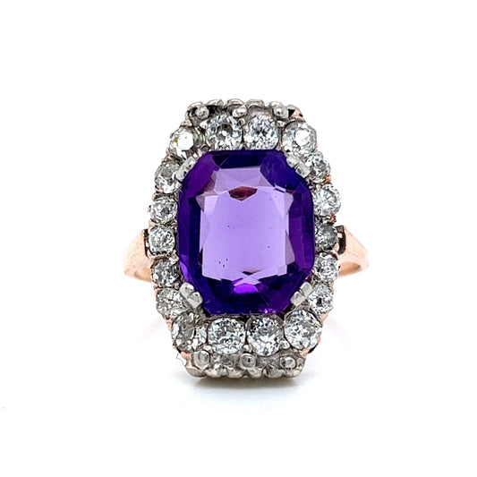 Victorian Amethyst Halo Cocktail Ring in 14k Rose & White Gold