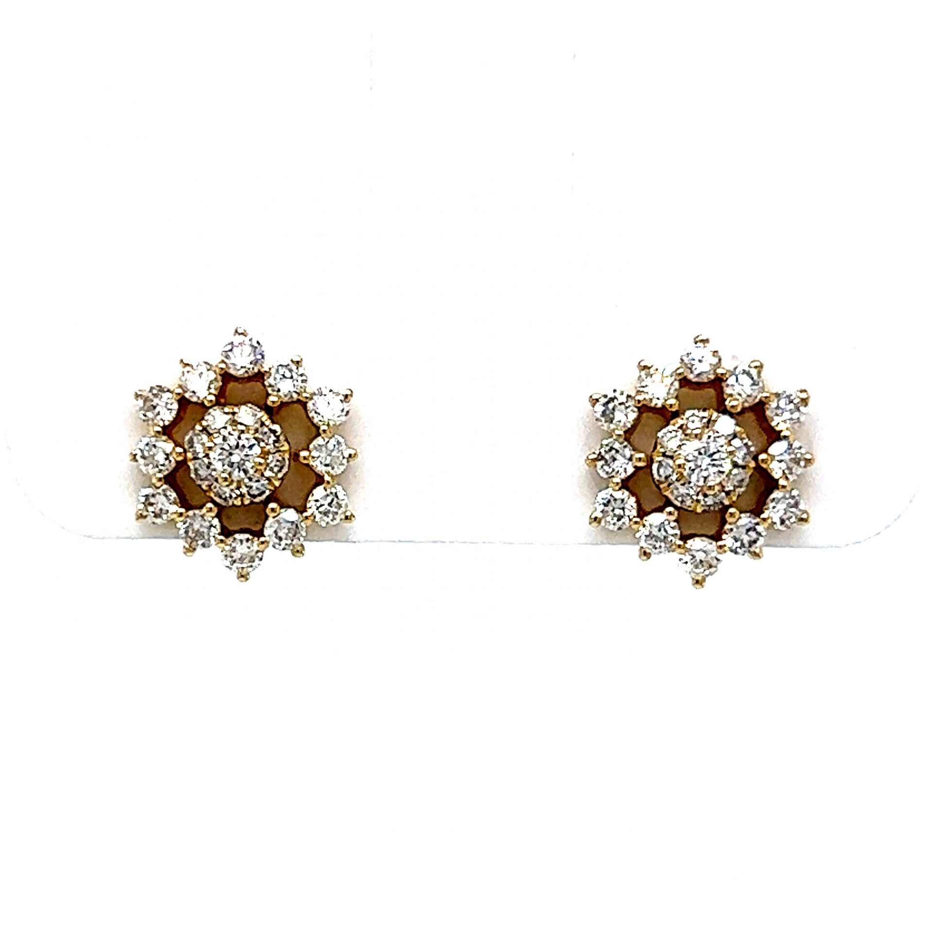 14K YELLOW GOLD TWO TONE GOLD SMALL DIAMOND FLOWER STUDS EARRINGS 3 GRAMS