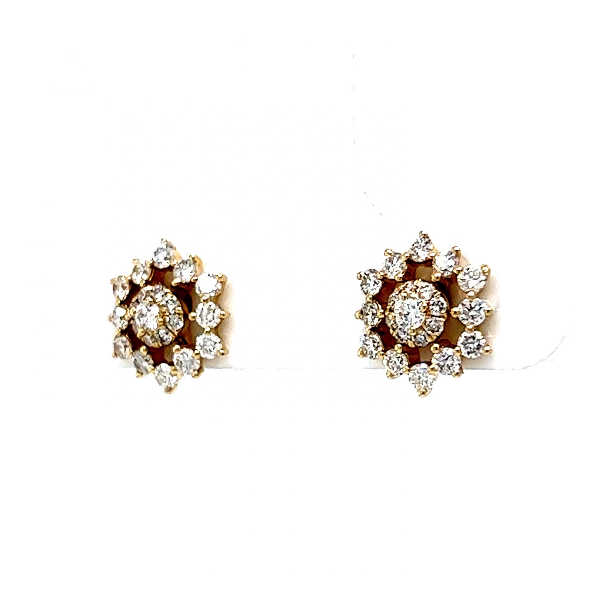 Cluster Diamond Flower Stud Earrings in 14k Yellow Gold