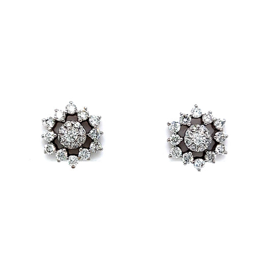 Flower Cluster Diamond Stud Earrings in 14k White Gold