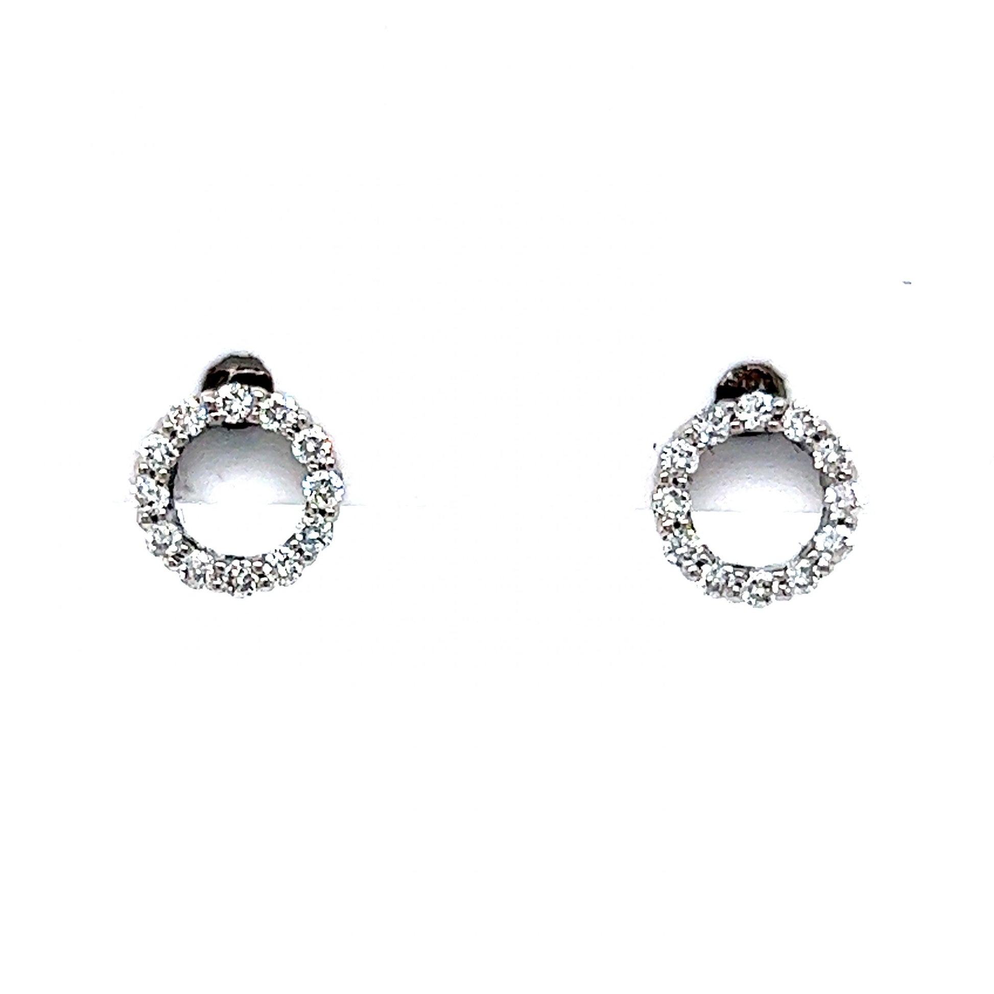 Pave Diamond Circle Stud Earrings in 14k White Gold