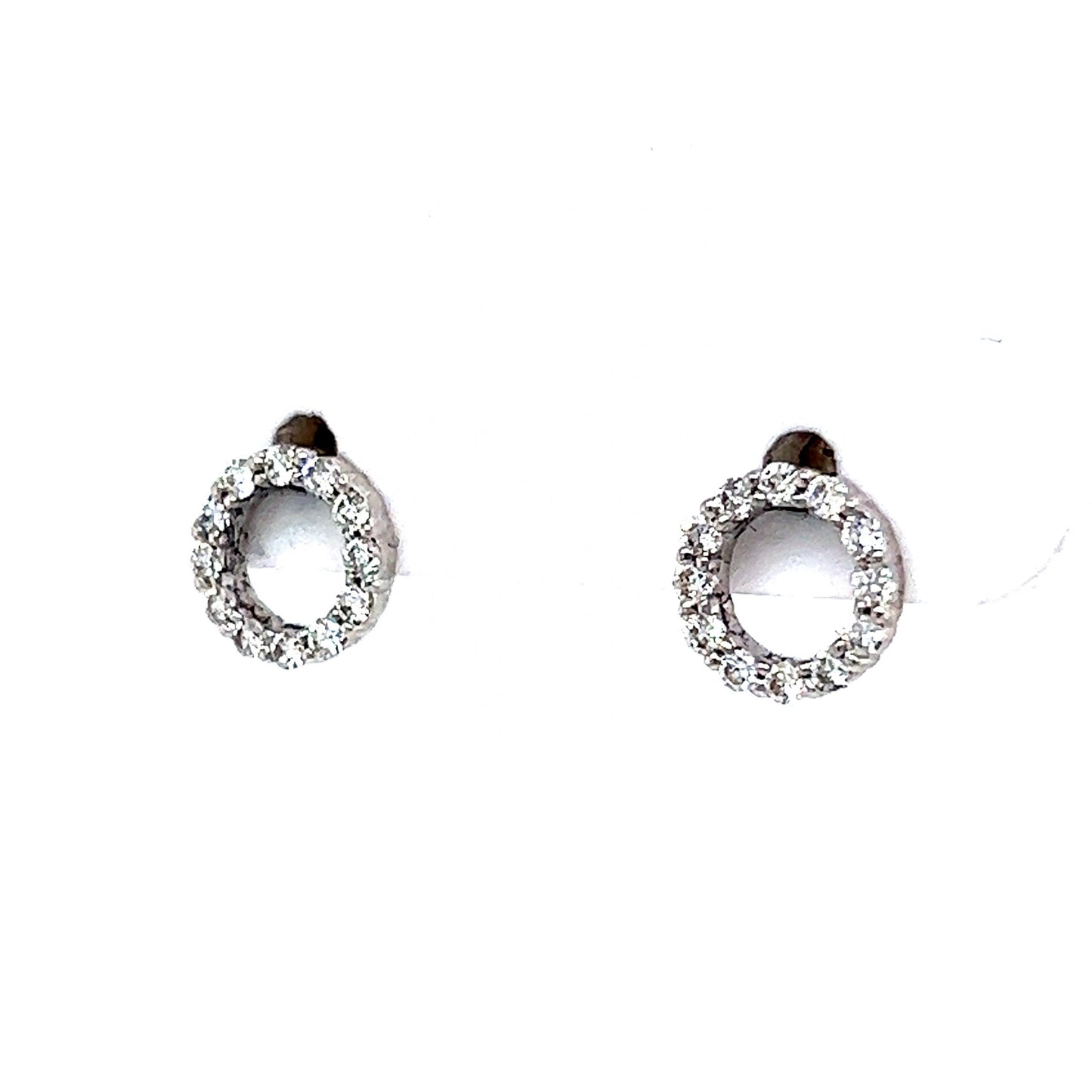 Pave Diamond Circle Stud Earrings in 14k White Gold
