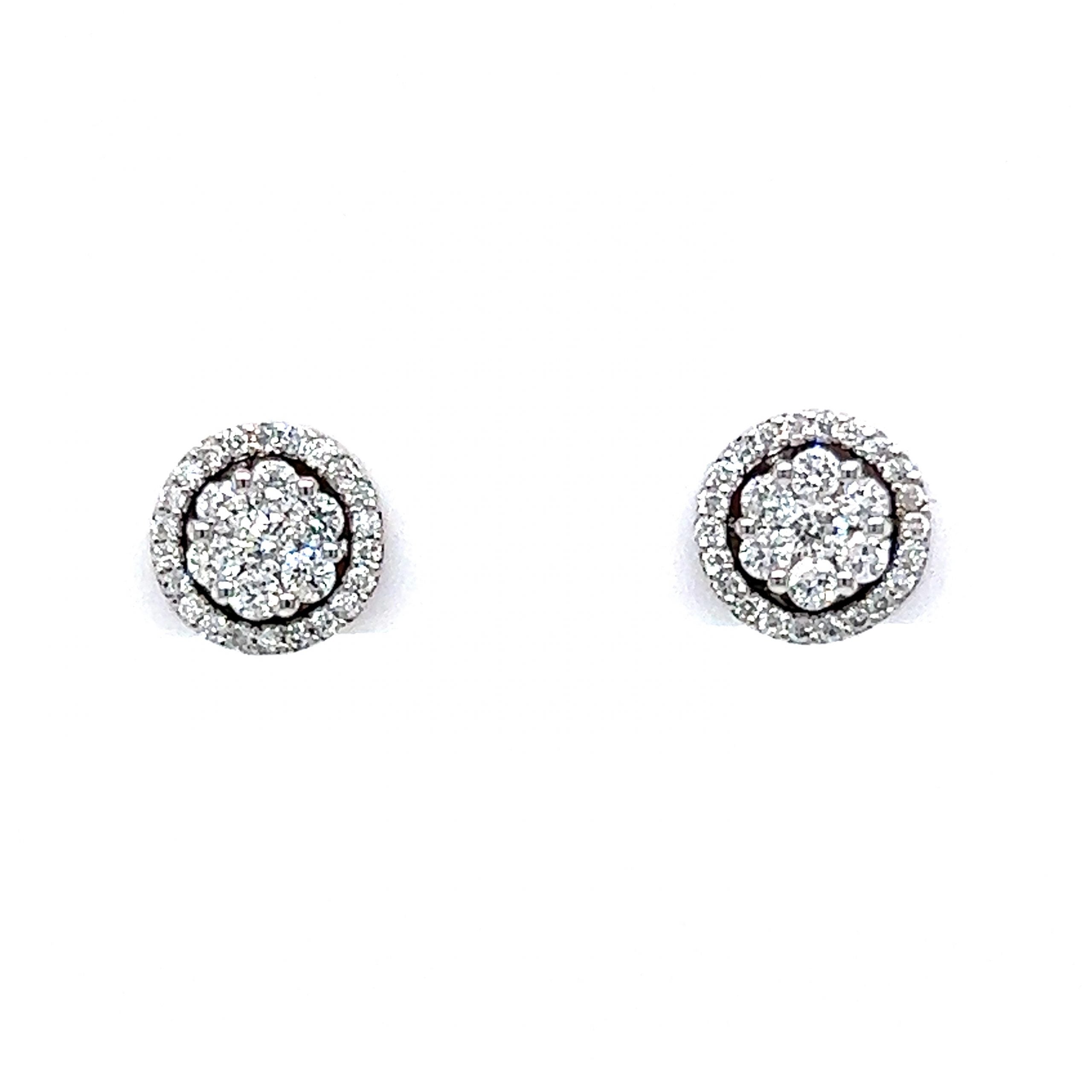 Round Cluster Pave Diamond Stud Earrings in 14k White Gold