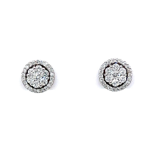 Round Cluster Pave Diamond Stud Earrings in 14k White Gold