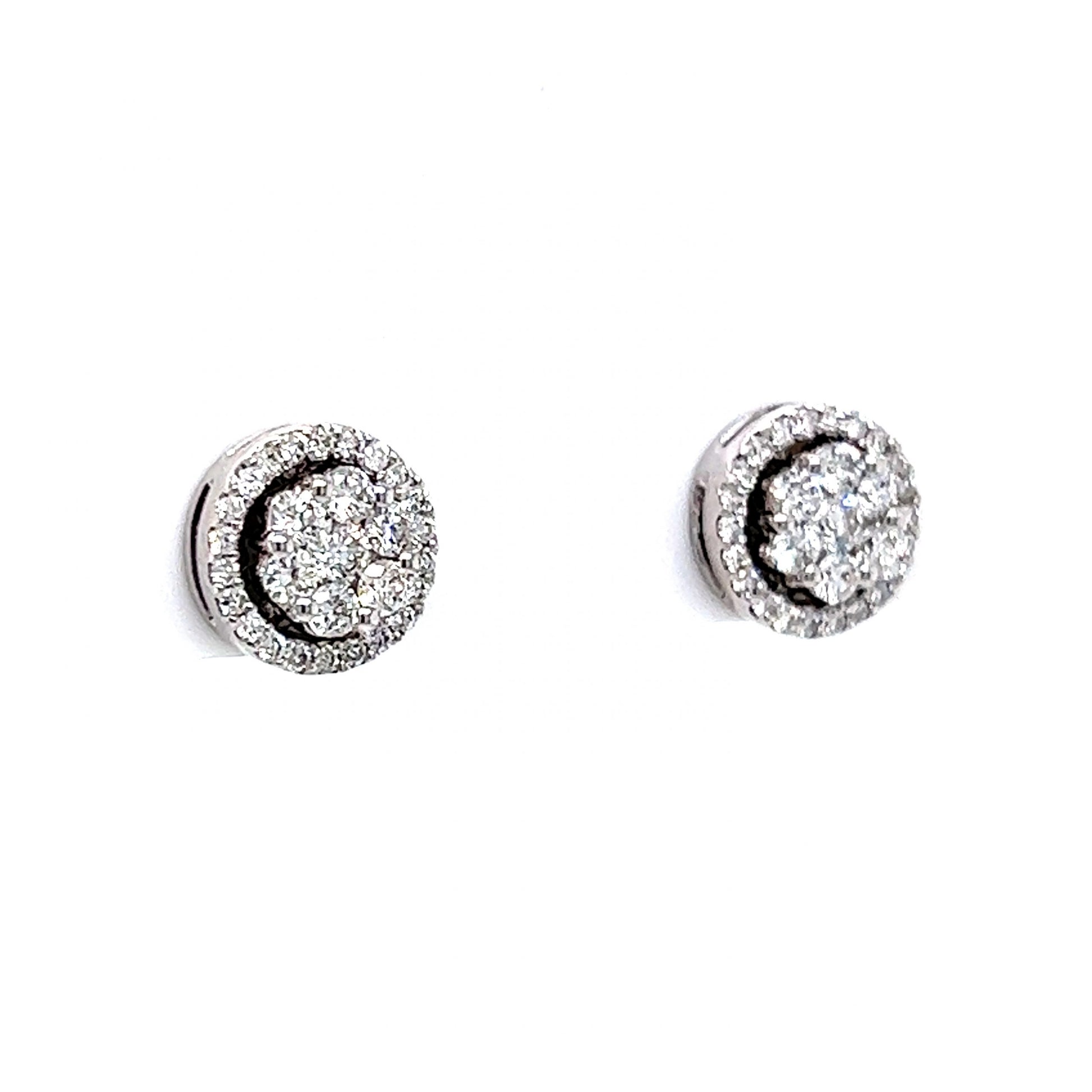 Round Cluster Pave Diamond Stud Earrings in 14k White Gold