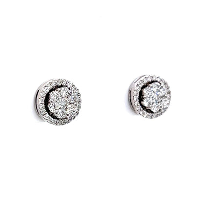 Round Cluster Pave Diamond Stud Earrings in 14k White Gold