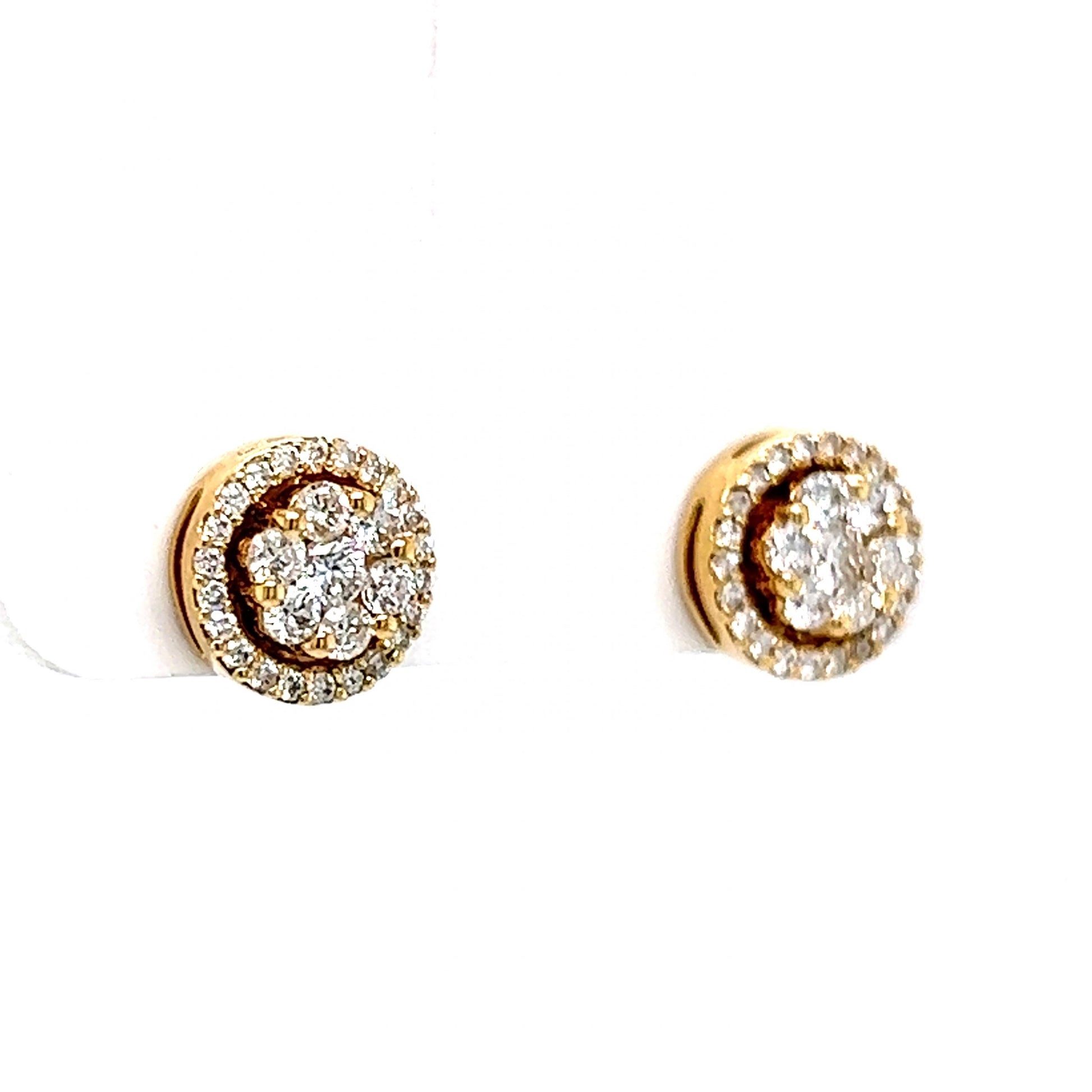 Pave Round Cluster Diamond Stud Earrings in 14k Yellow Gold