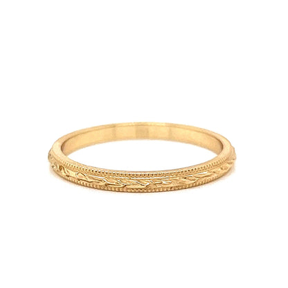 Antique Inspired Engraved Wedding Band in 14k Yellow Gold